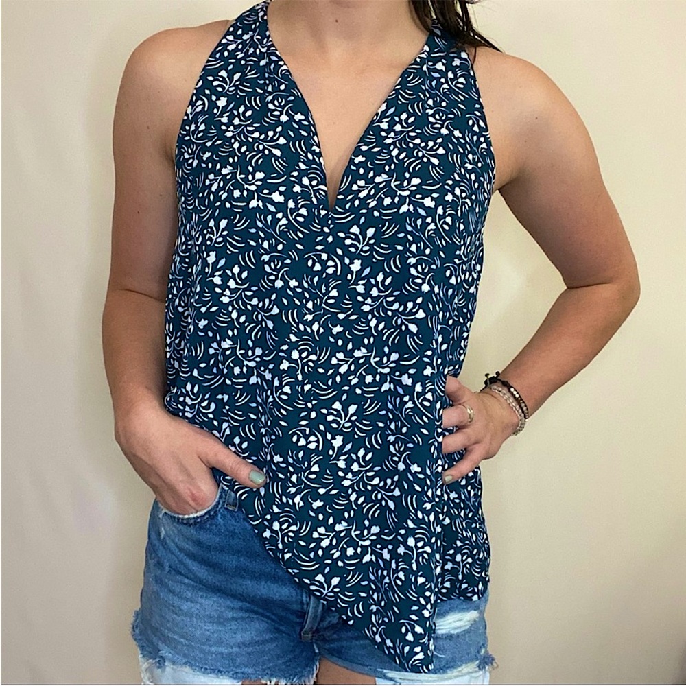 Loft Forrest Green White Sleeveless Blouse